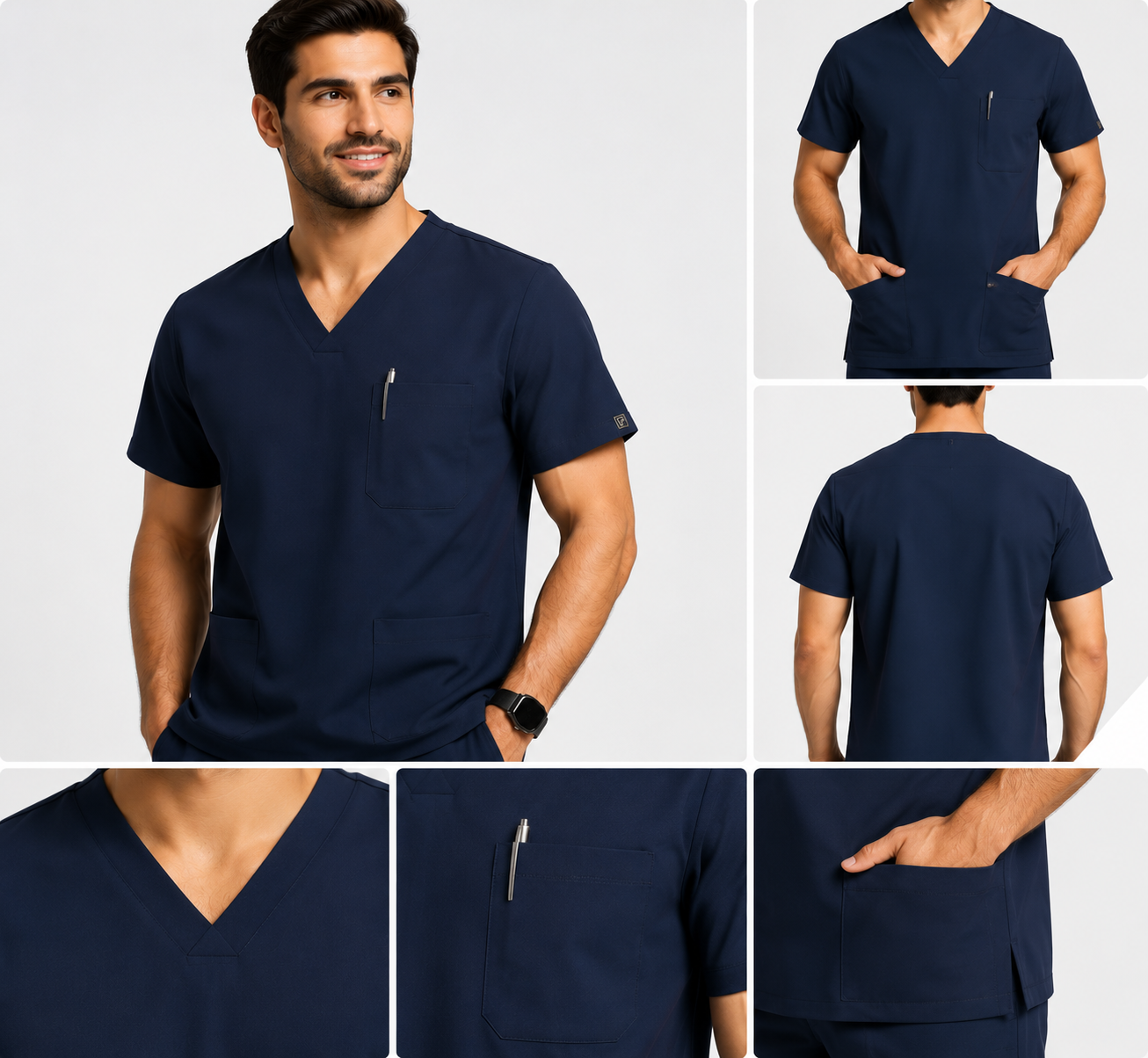 Faith Care Men's V-Neck Medical Scrub Top – Professional Fit, Navy