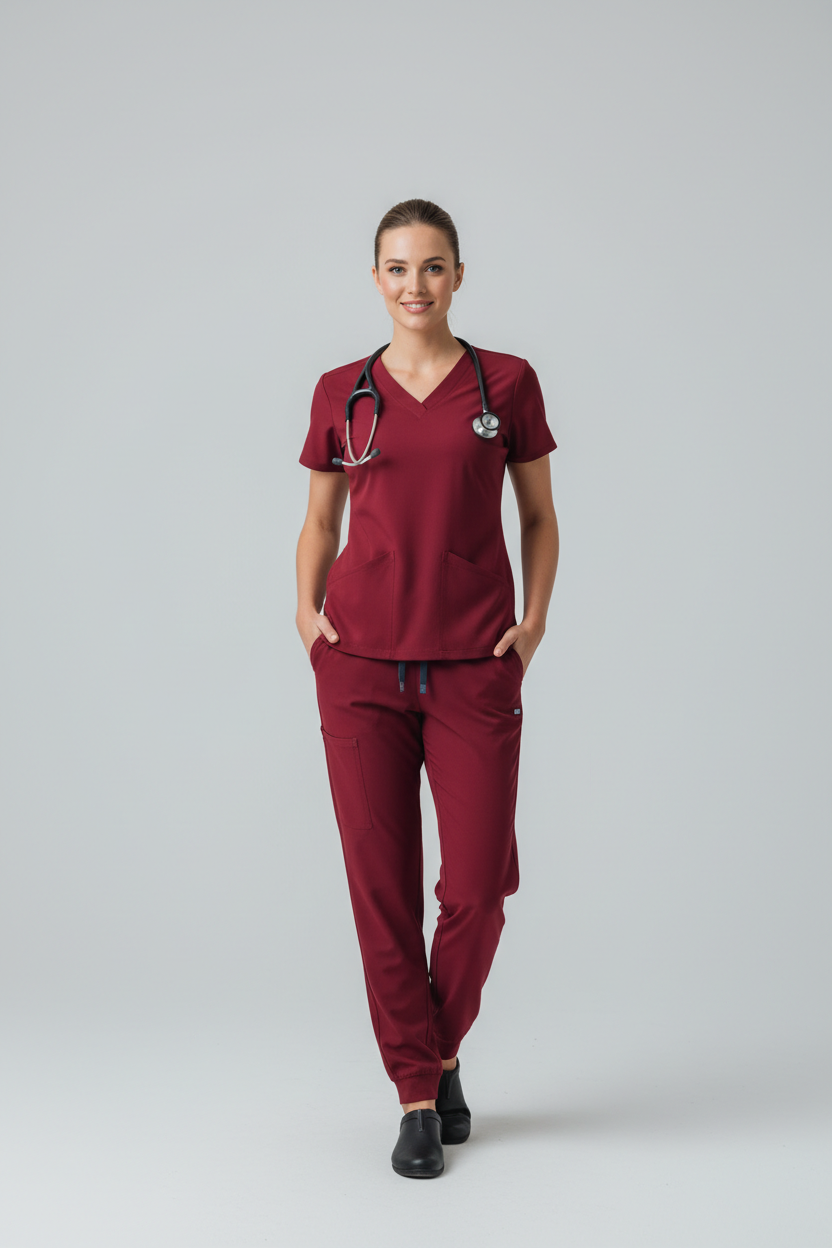 Women's V-Neck Scrub Top - Wine