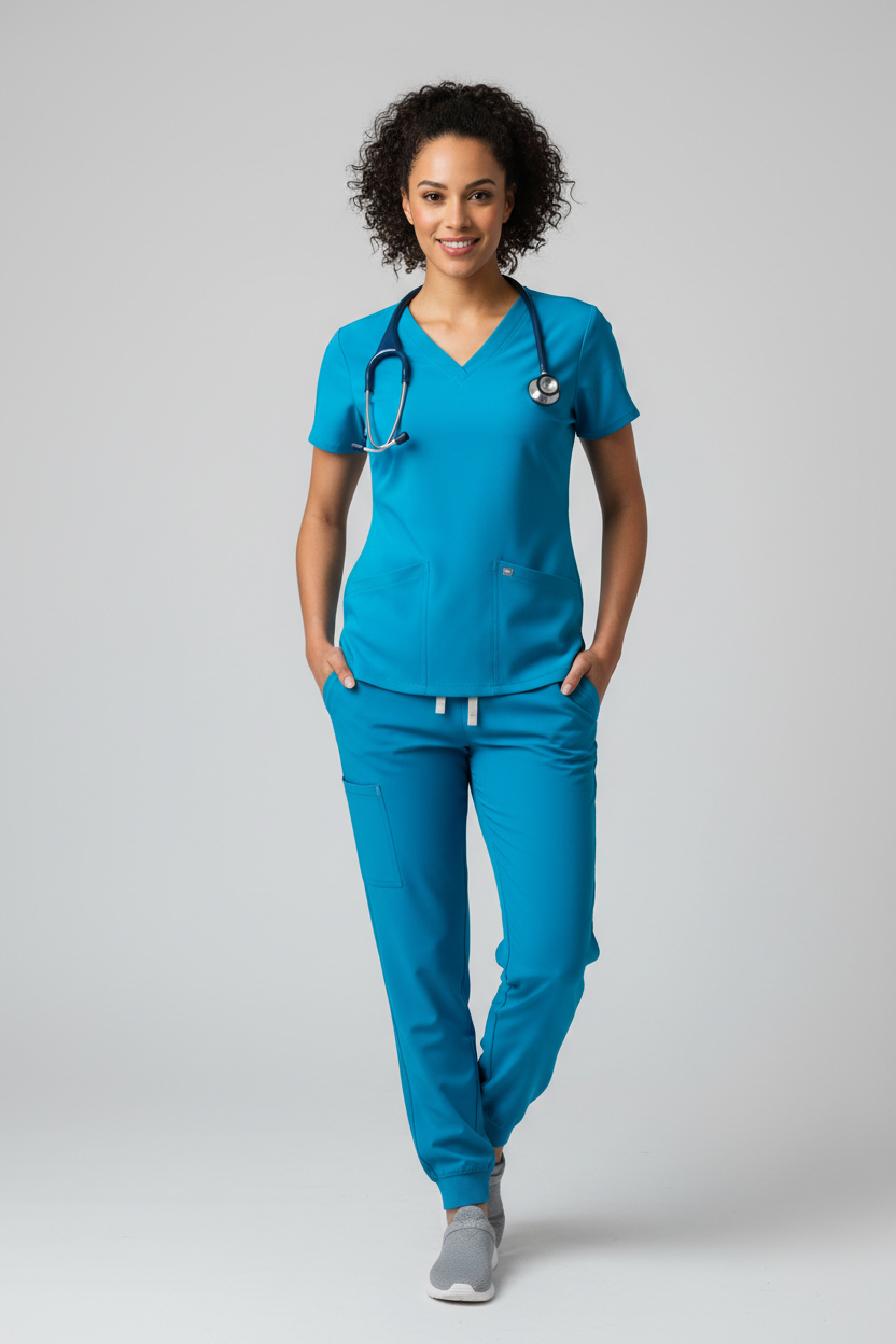 Women's V-Neck Scrub Top - Caribbean Blue