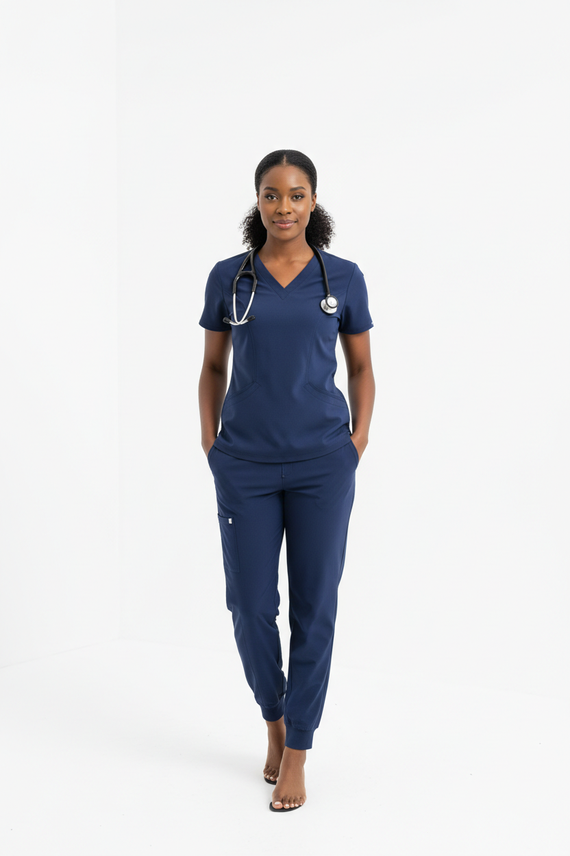 Women's V-Neck Scrub Top - Navy Blue