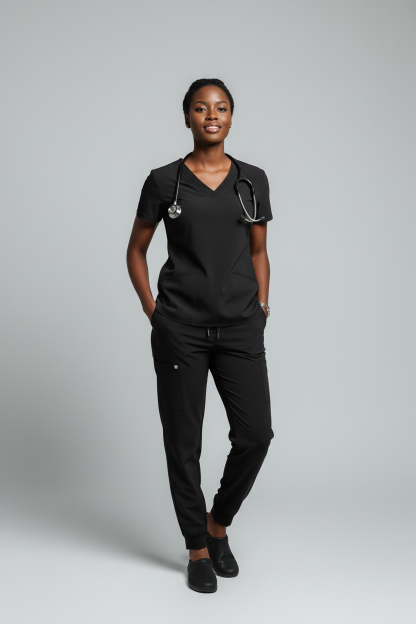 Women's V-Neck Scrub Top - Black