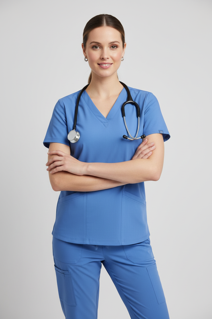 Women's V-Neck Scrub Top - Ceil Blue